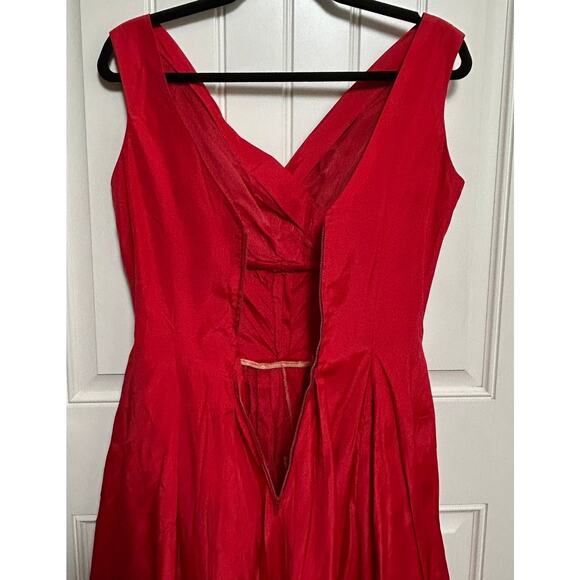 1950s Jonny Herbert Couture Red Taffeta Party Dress XS Rockabilly Pin Up Vtg - Picture 12 of 16